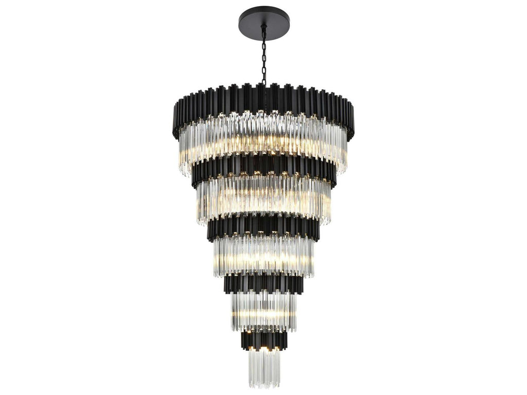 Elegant Lighting 39-Light Willow Tiered Chandelier in Black with Staggered Clear Glass