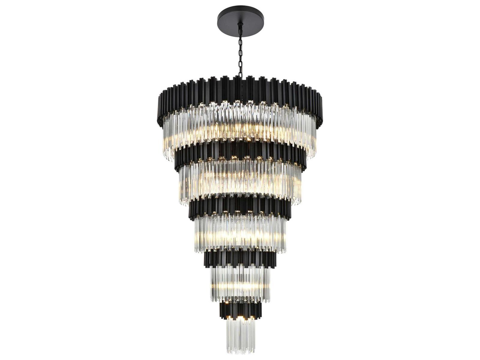 Elegant Lighting 39-Light Willow Tiered Chandelier in Black with Staggered Clear Glass