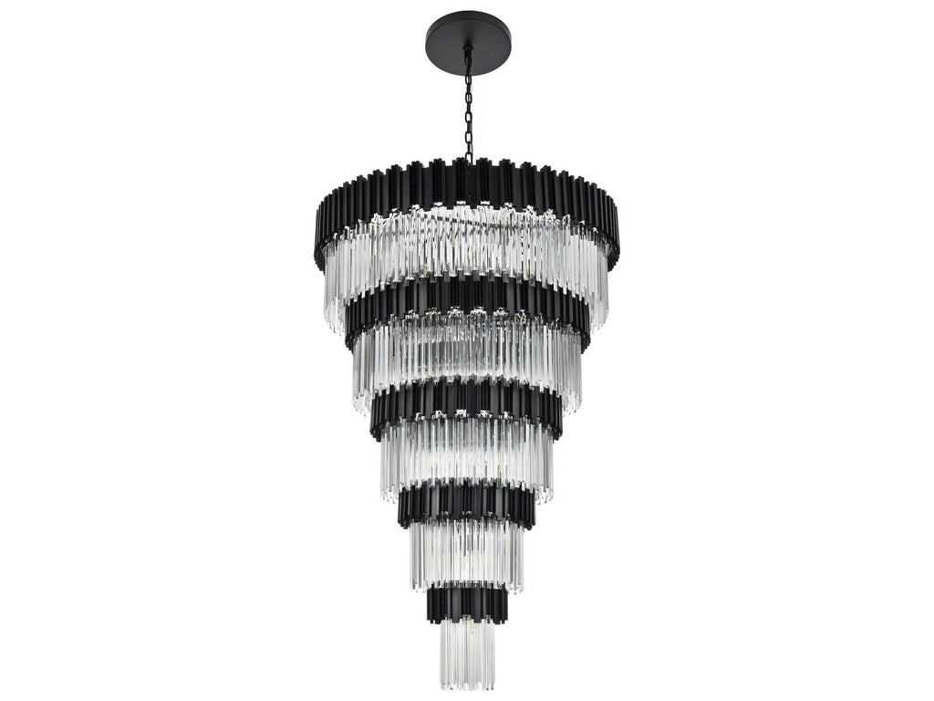 Elegant Lighting 39-Light Willow Tiered Chandelier in Black with Staggered Clear Glass
