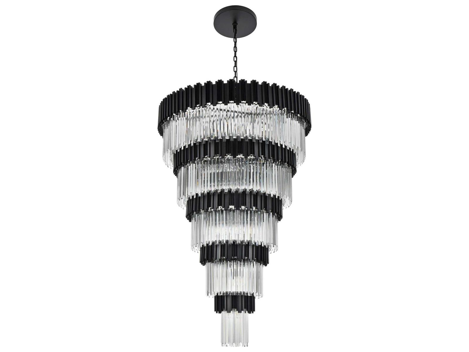 Elegant Lighting 39-Light Willow Tiered Chandelier in Black with Staggered Clear Glass