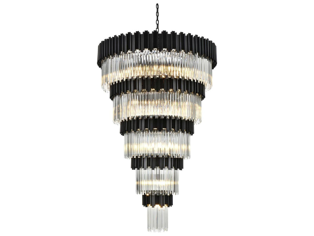 Elegant Lighting 39-Light Willow Tiered Chandelier in Black with Staggered Clear Glass