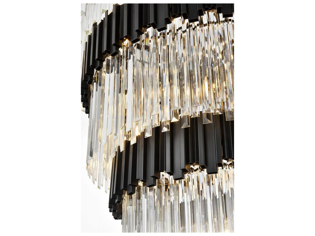 Elegant Lighting 39-Light Willow Tiered Chandelier in Black with Staggered Clear Glass