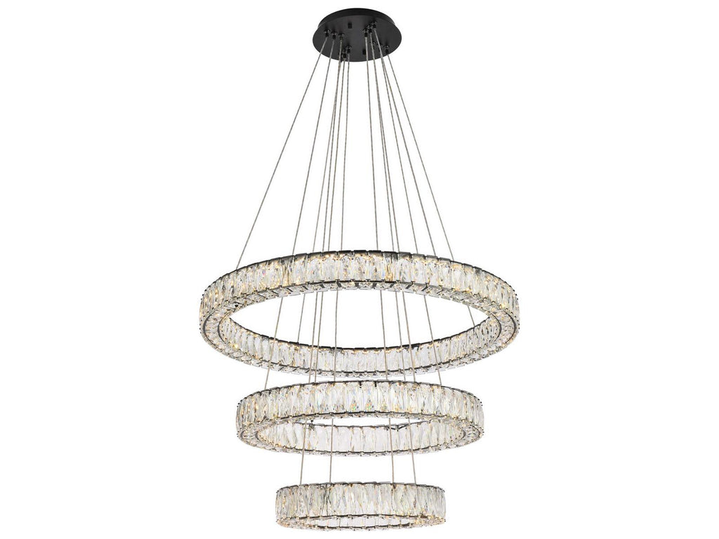 Elegant Lighting Monroe 3-Light Black Crystal LED Drum Tiered Chandelier