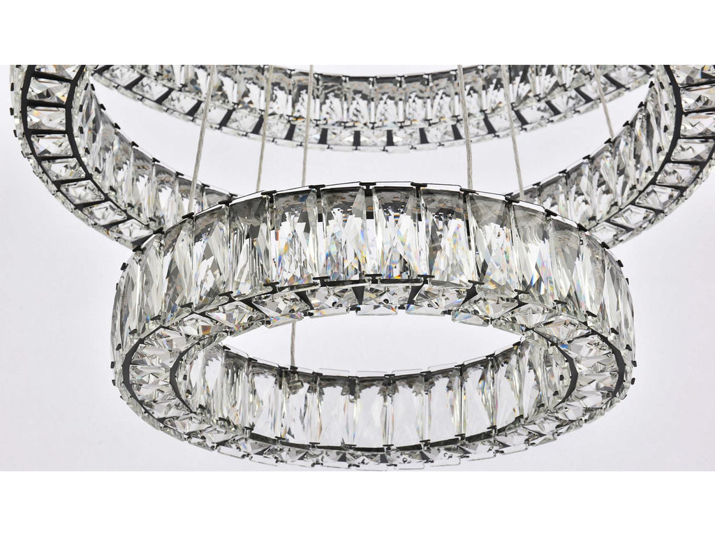 Elegant Lighting Monroe 3-Light Black Crystal LED Drum Tiered Chandelier