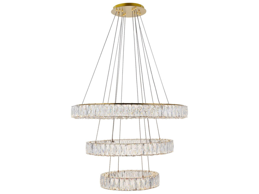 Elegant Lighting Monroe 3-Light Gold Crystal LED Drum Chandelier