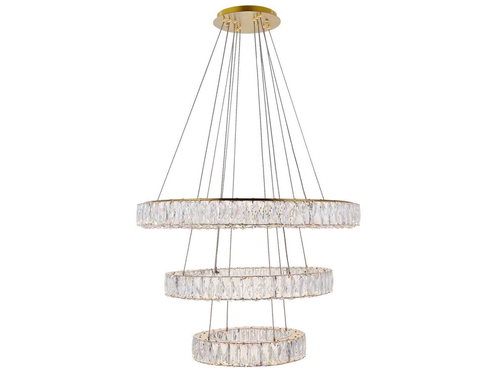 Elegant Lighting Monroe 3-Light Gold Crystal LED Drum Chandelier