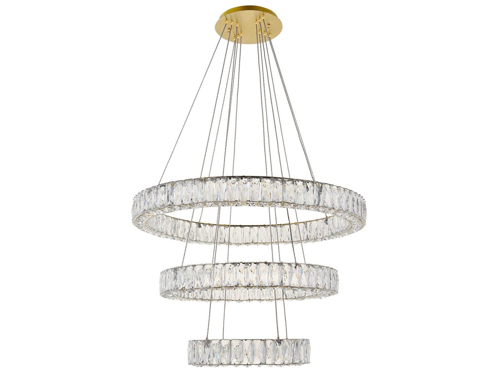 Elegant Lighting Monroe 3-Light Gold Crystal LED Drum Chandelier