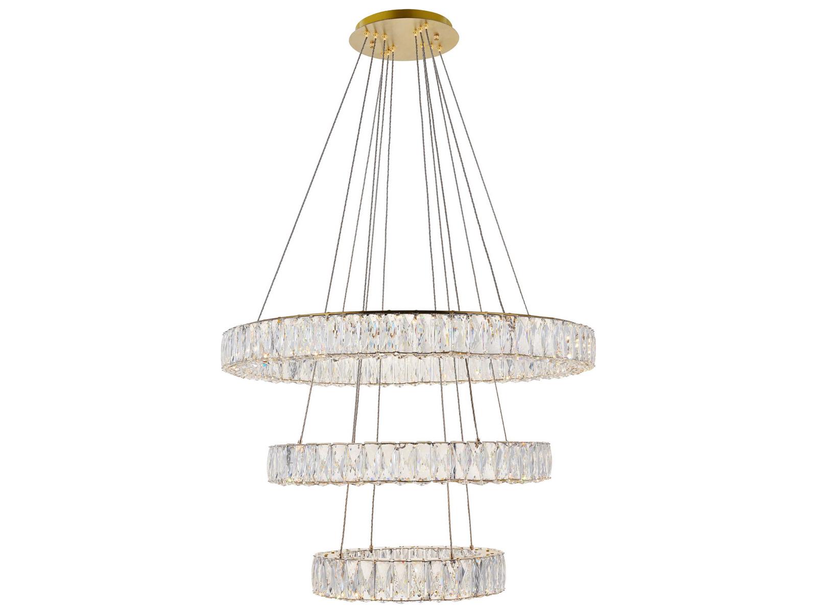 Elegant Lighting Monroe 3-Light Gold Crystal LED Drum Chandelier