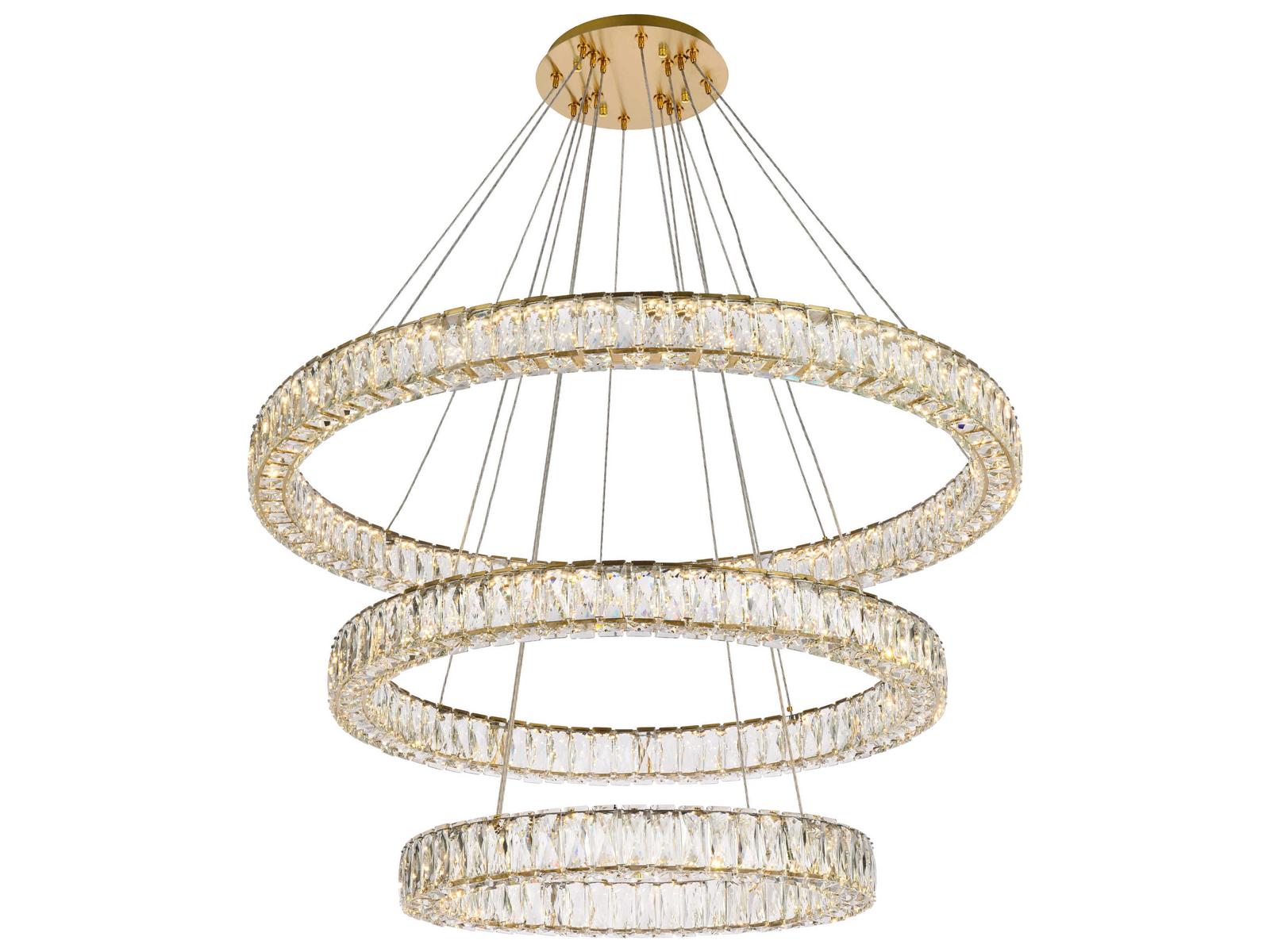 Elegant Lighting Monroe 3-Light Gold Crystal LED Drum Tiered Chandelier