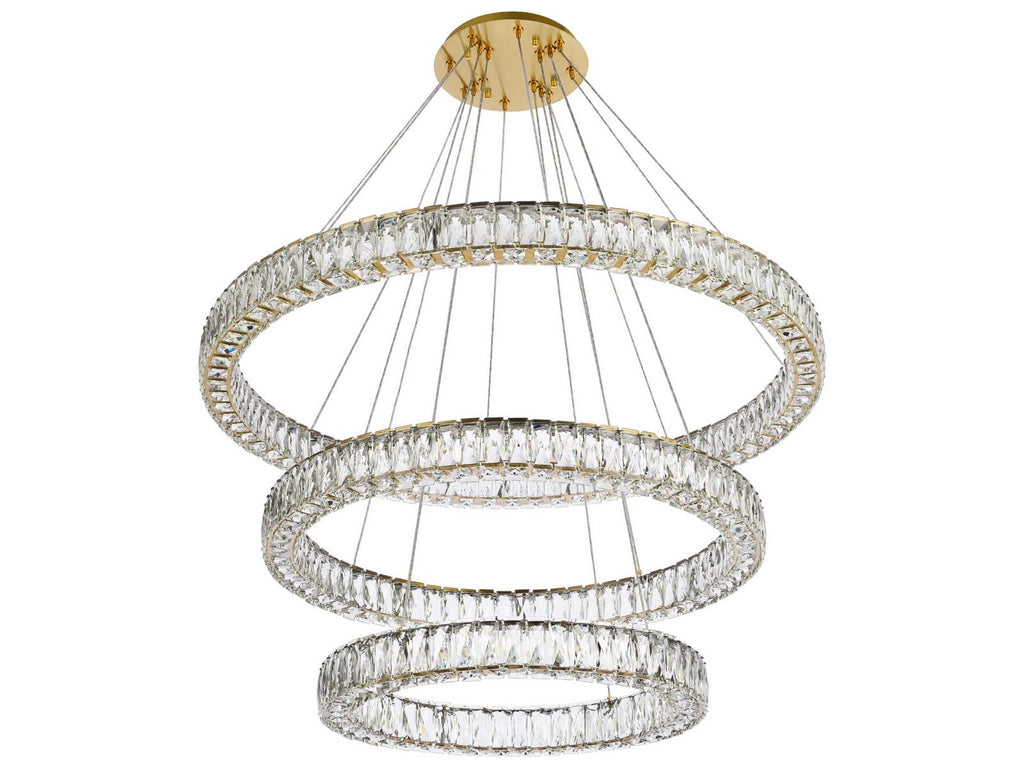 Elegant Lighting Monroe 3-Light Gold Crystal LED Drum Tiered Chandelier