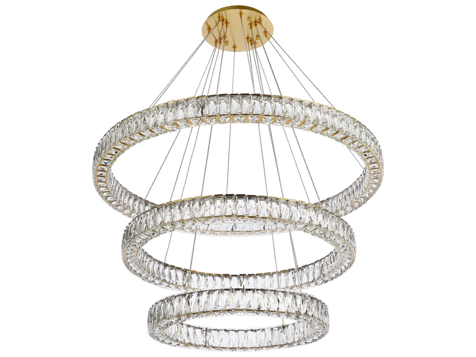 Elegant Lighting Monroe 3-Light Gold Crystal LED Drum Tiered Chandelier