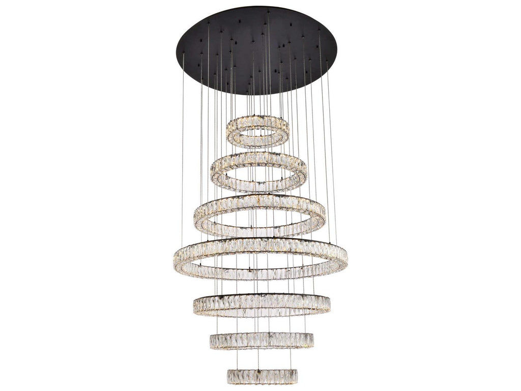 Elegant Lighting Monroe 7-Light Black Crystal LED Drum Tiered Chandelier