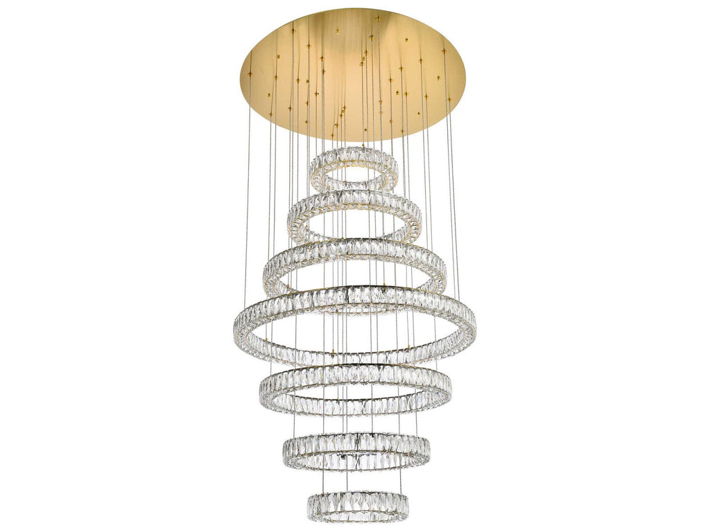 Elegant Lighting 7-Light Monroe Gold Crystal LED Drum Tiered Chandelier