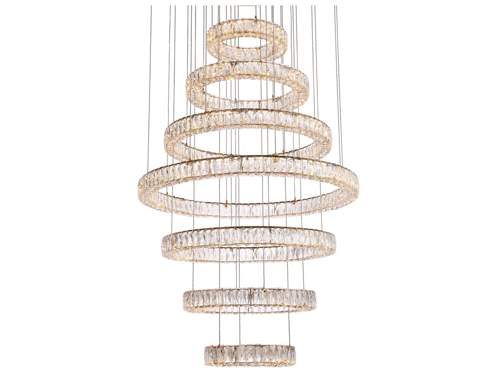 Elegant Lighting 7-Light Monroe Gold Crystal LED Drum Tiered Chandelier