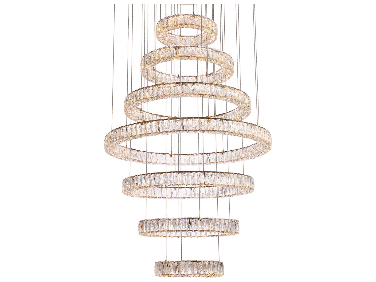 Elegant Lighting 7-Light Monroe Gold Crystal LED Drum Tiered Chandelier