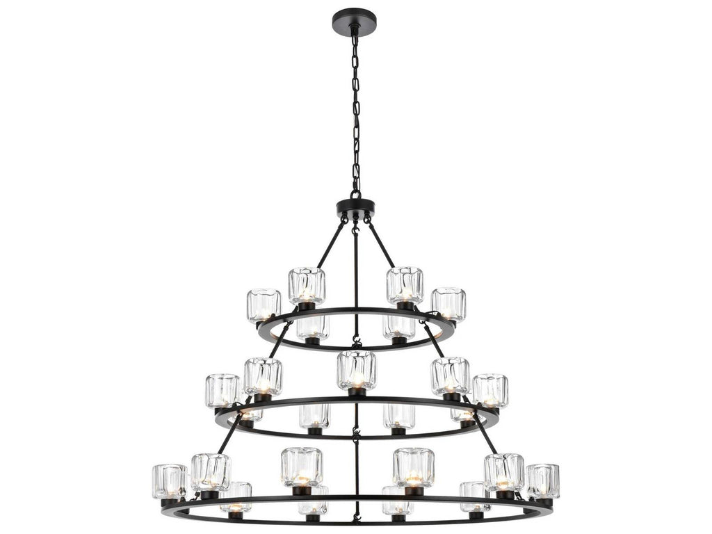Elegant Lighting Cadence 27-Light Tiered Chandelier in Black and Clear