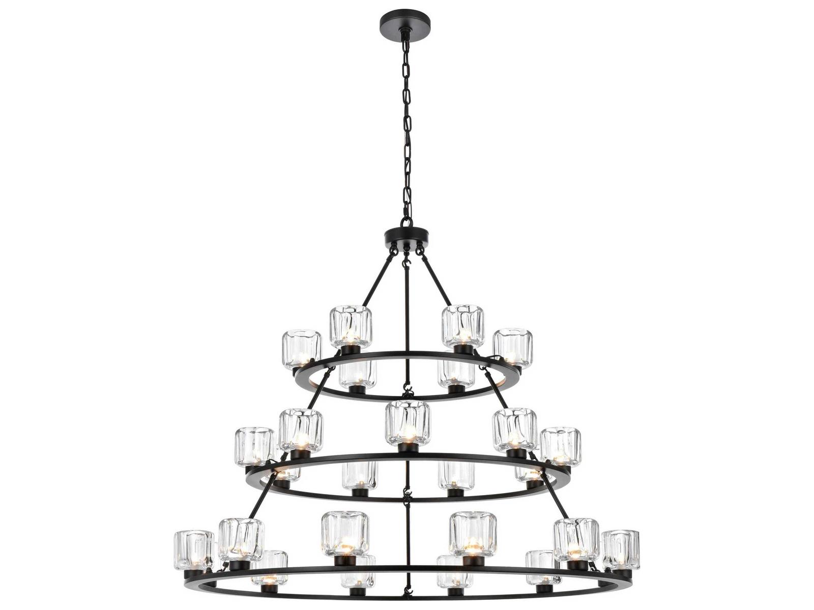Elegant Lighting Cadence 27-Light Tiered Chandelier in Black and Clear