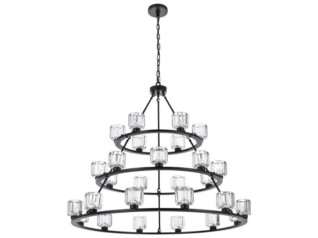 Elegant Lighting Cadence 27-Light Tiered Chandelier in Black and Clear