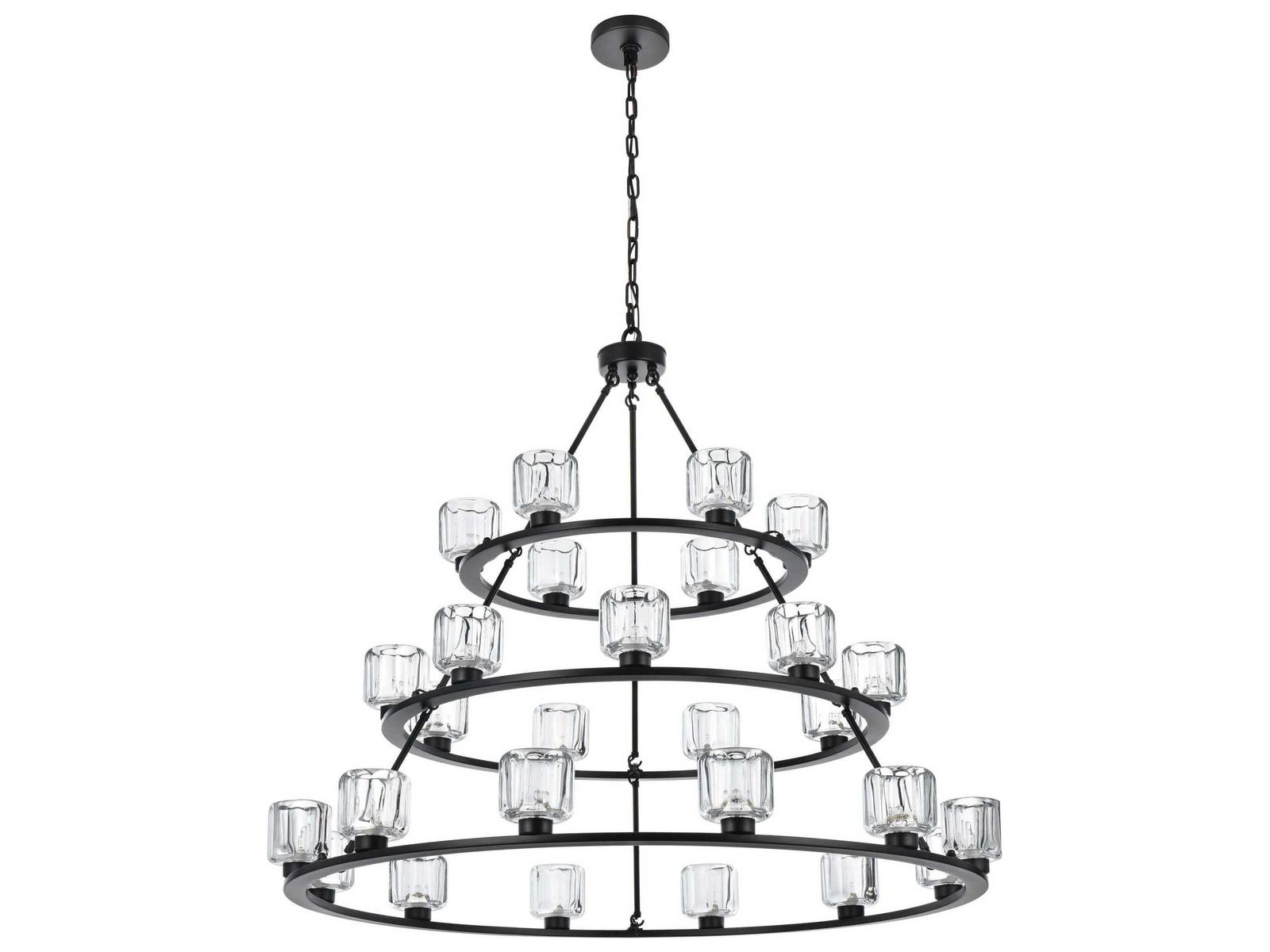 Elegant Lighting Cadence 27-Light Tiered Chandelier in Black and Clear