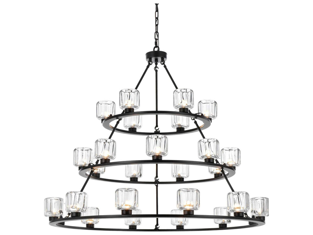 Elegant Lighting Cadence 27-Light Tiered Chandelier in Black and Clear