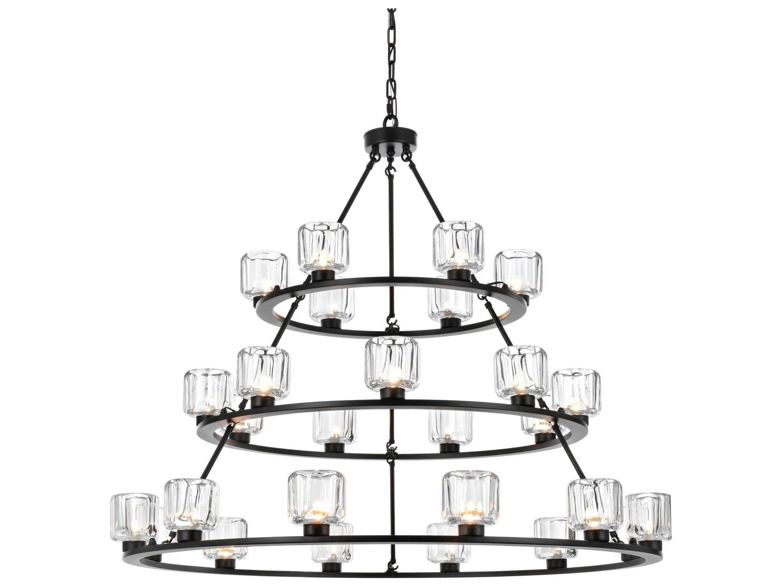 Elegant Lighting Cadence 27-Light Tiered Chandelier in Black and Clear