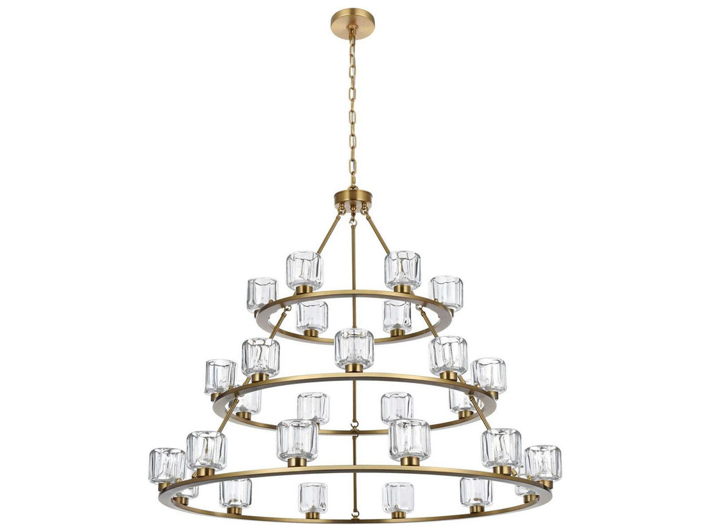 Elegant Lighting Cadence 27-Light Tiered Chandelier in Satin Gold