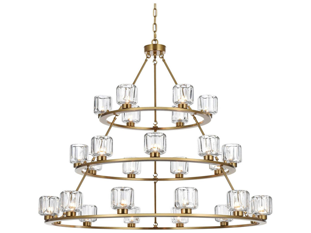 Elegant Lighting Cadence 27-Light Tiered Chandelier in Satin Gold