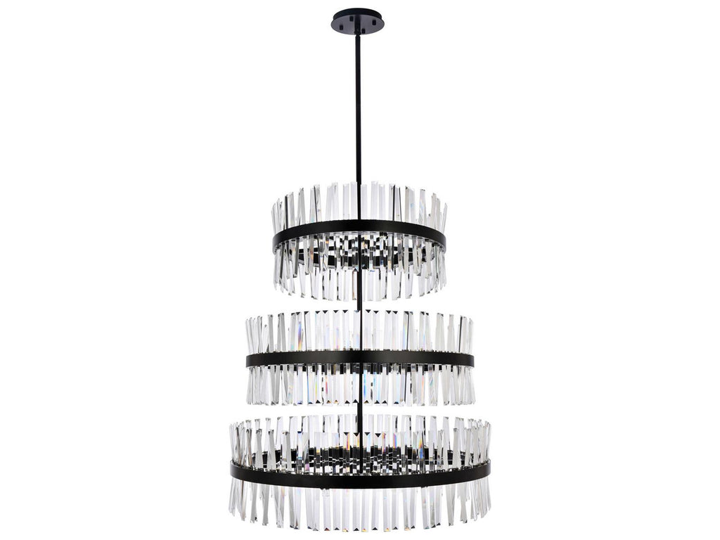 Elegant Lighting Serephina 46-Light Black Round Tiered Chandelier with Clear Royal Cut Crystal