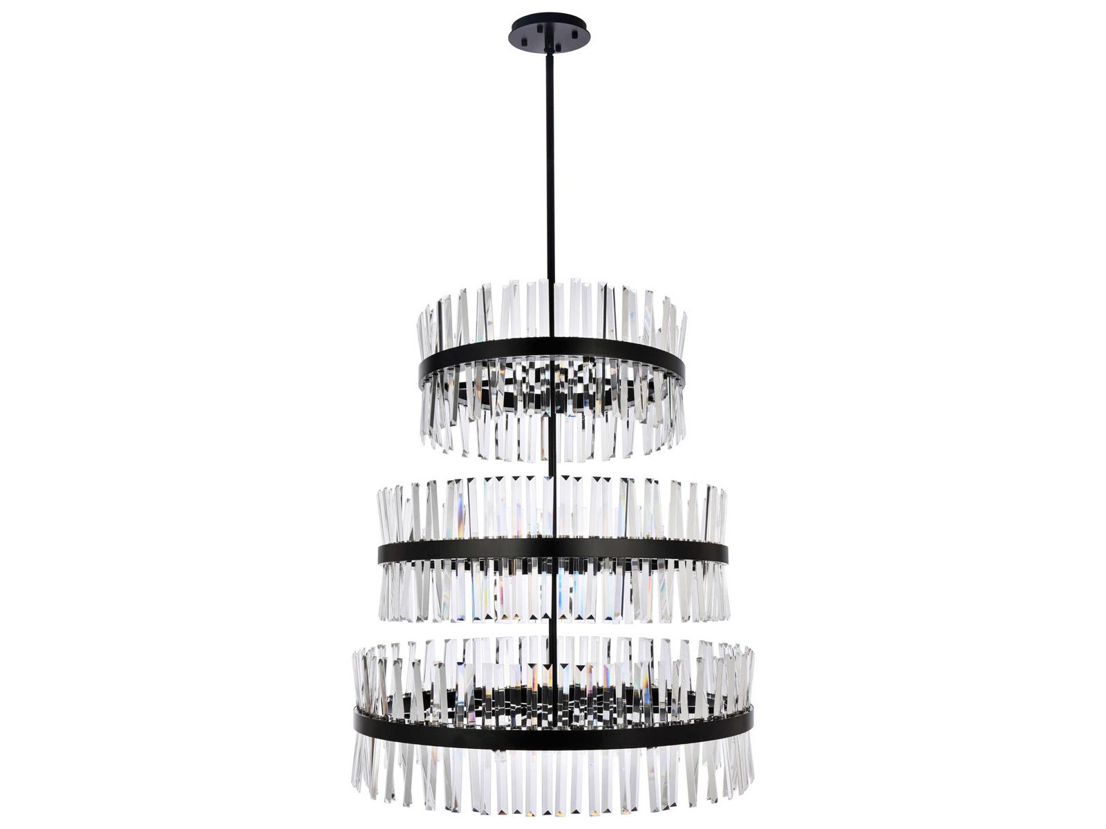 Elegant Lighting Serephina 46-Light Black Round Tiered Chandelier with Clear Royal Cut Crystal