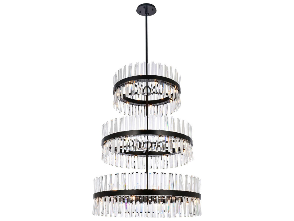 Elegant Lighting Serephina 46-Light Black Round Tiered Chandelier with Clear Royal Cut Crystal