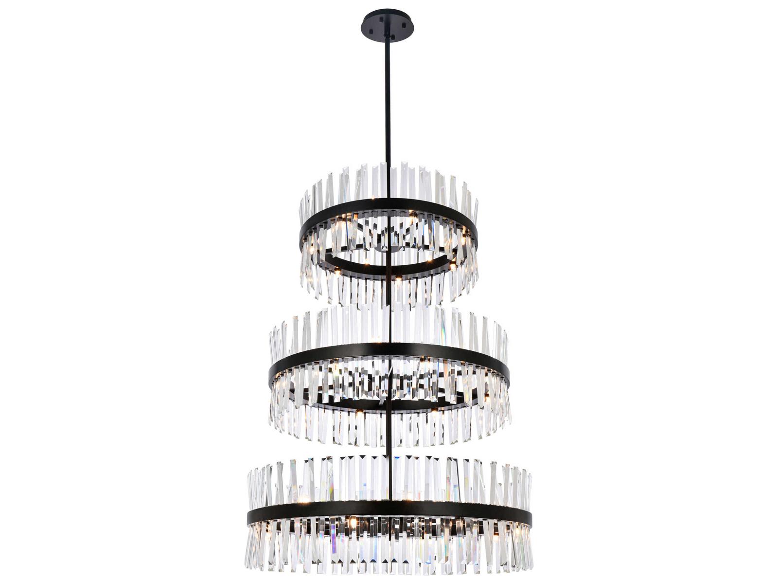 Elegant Lighting Serephina 46-Light Black Round Tiered Chandelier with Clear Royal Cut Crystal