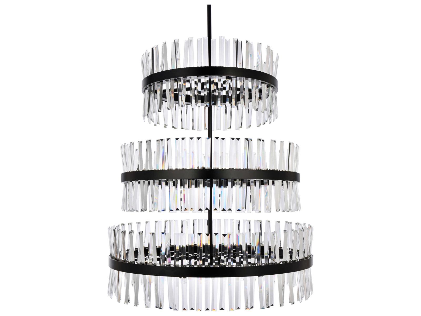 Elegant Lighting Serephina 46-Light Black Round Tiered Chandelier with Clear Royal Cut Crystal