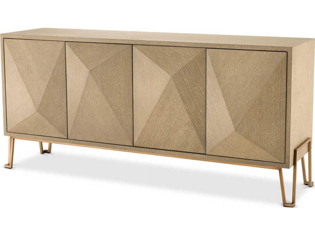 Highland 4-Door Washed Oak Veneer Dresser with Brushed Brass