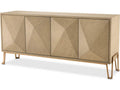 Highland 4-Door Washed Oak Veneer Dresser with Brushed Brass