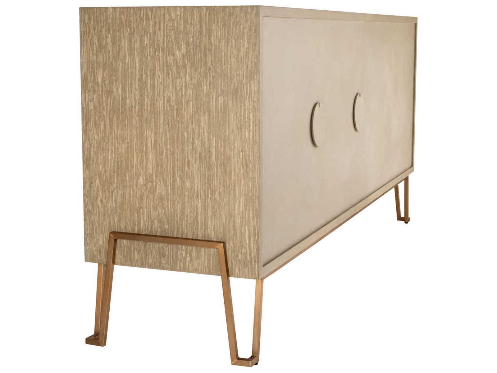 Highland 4-Door Washed Oak Veneer Dresser with Brushed Brass