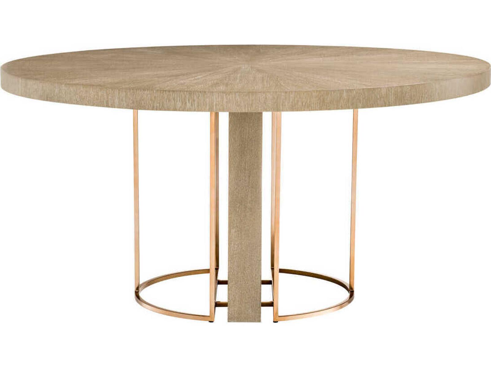 Remington Round Dining Table in Washed Oak Veneer and Brushed Brass