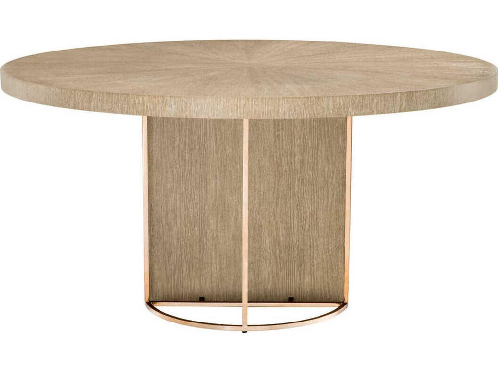 Remington Round Dining Table in Washed Oak Veneer and Brushed Brass