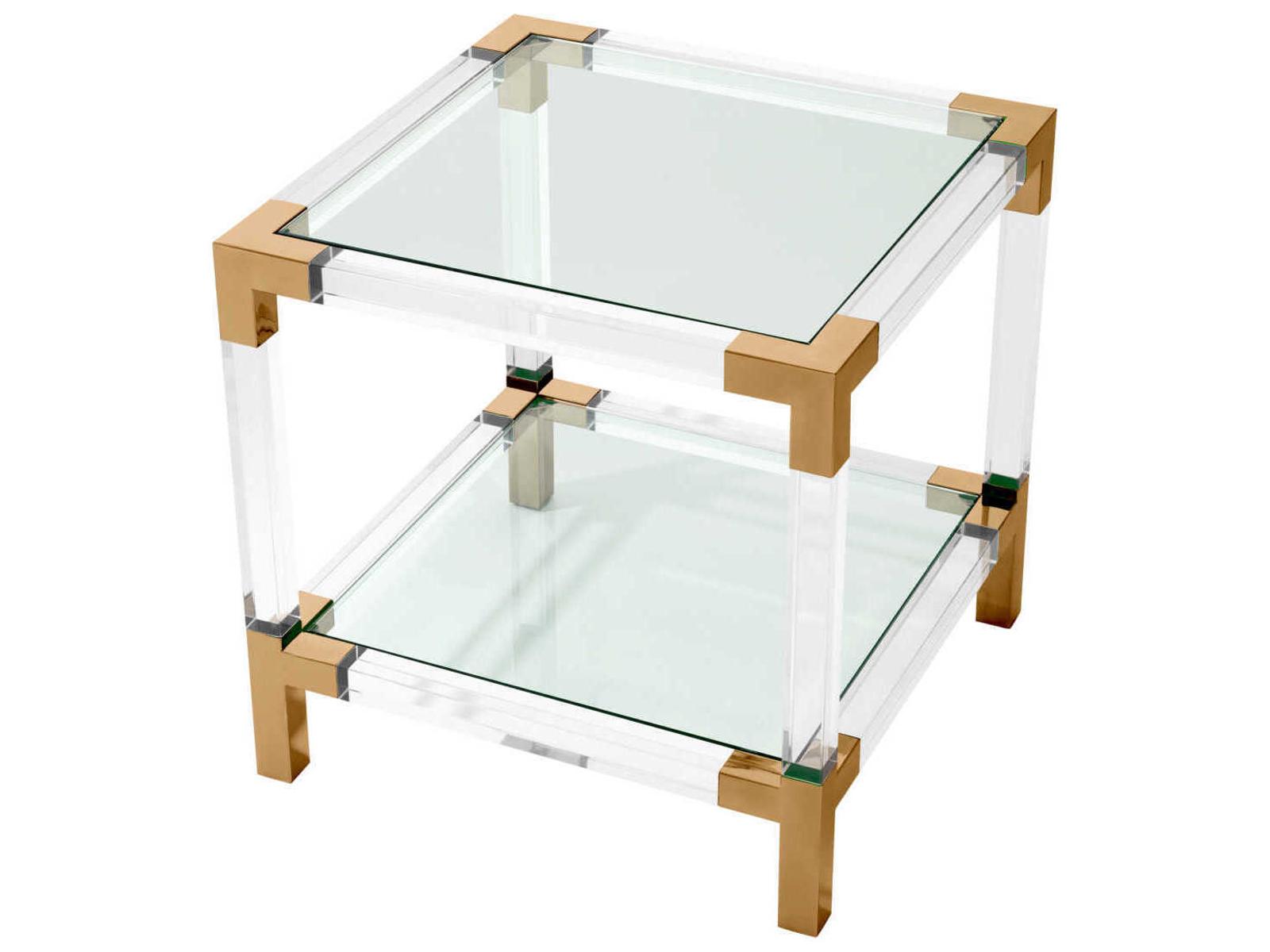 Royalton Square Side Table in Brushed Brass with Glass and Acrylic
