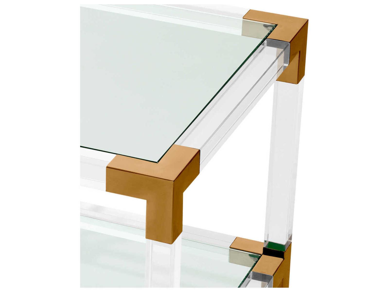 Royalton Square Side Table in Brushed Brass with Glass and Acrylic