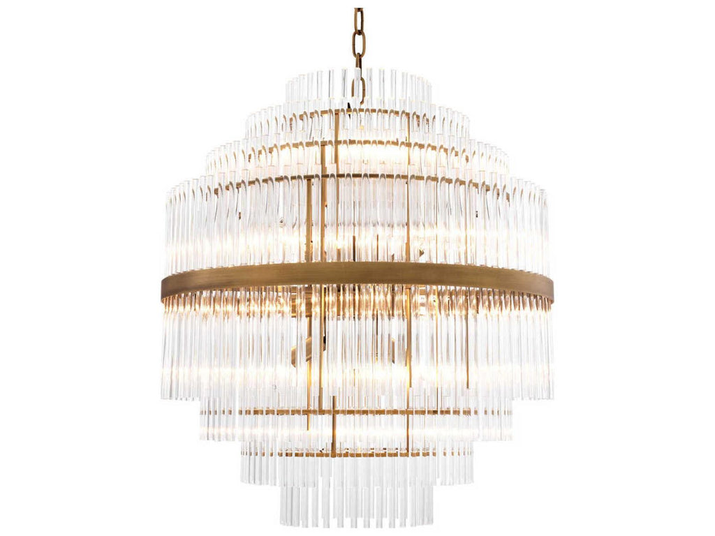 Eichholtz East 13-Light Chandelier in Antique Brass with Clear Glass Rods
