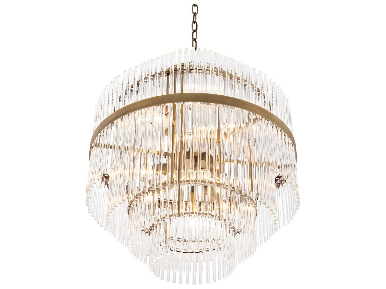 Eichholtz East 13-Light Chandelier in Antique Brass with Clear Glass Rods