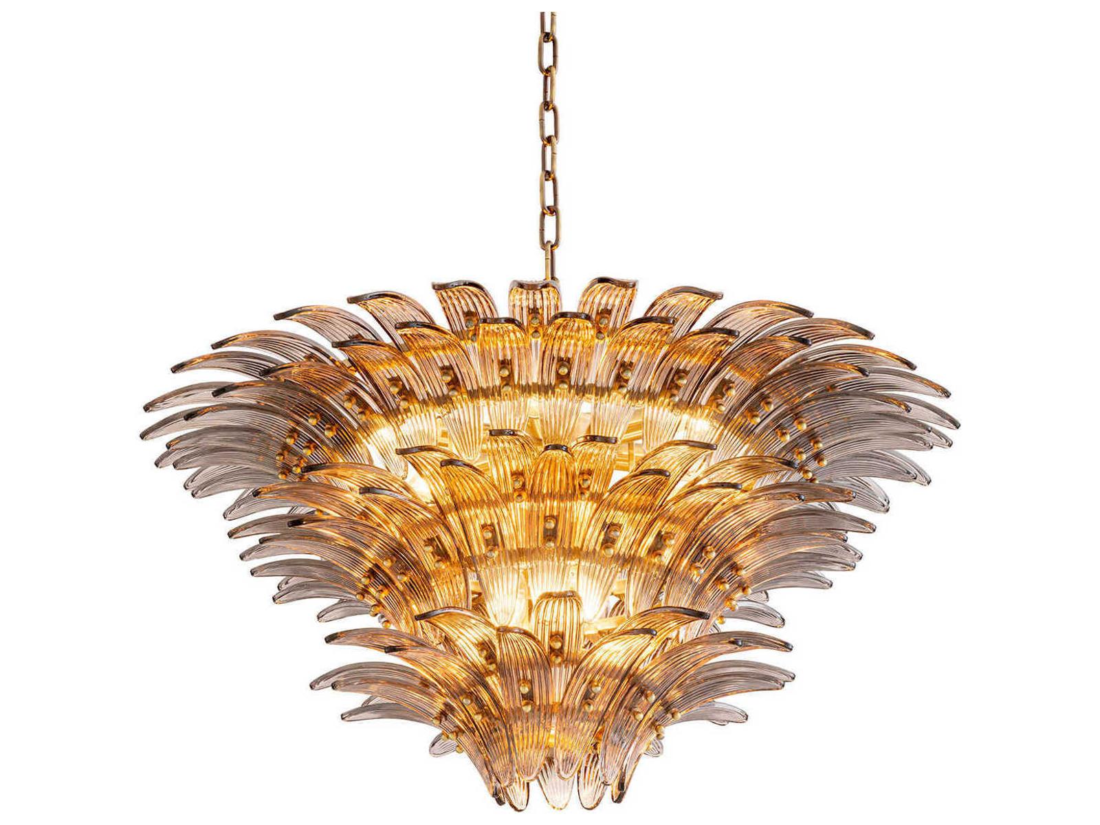Eichholtz Italo 9-Light Tiered Chandelier in Light Brushed Brass with Smoke Glass