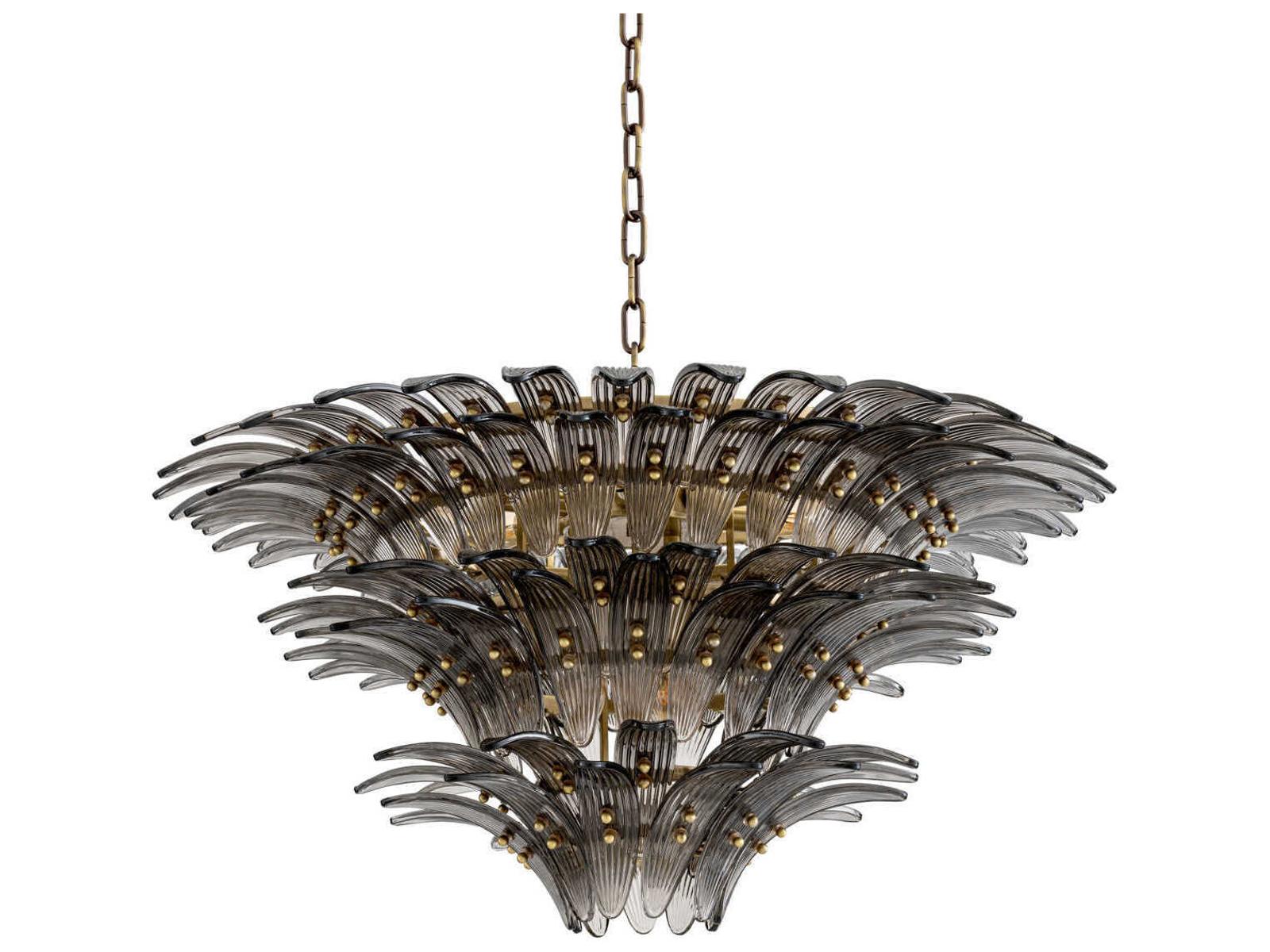 Eichholtz Italo 9-Light Tiered Chandelier in Light Brushed Brass with Smoke Glass