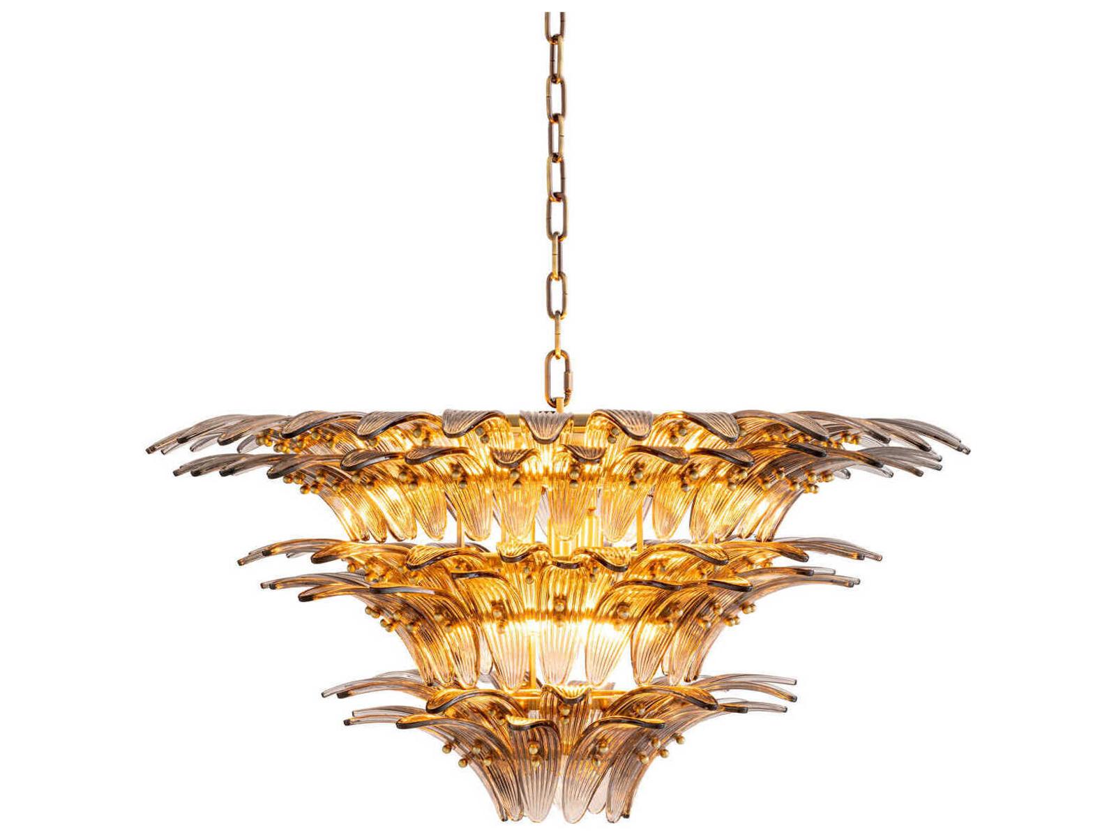 Eichholtz Italo 9-Light Tiered Chandelier in Light Brushed Brass with Smoke Glass