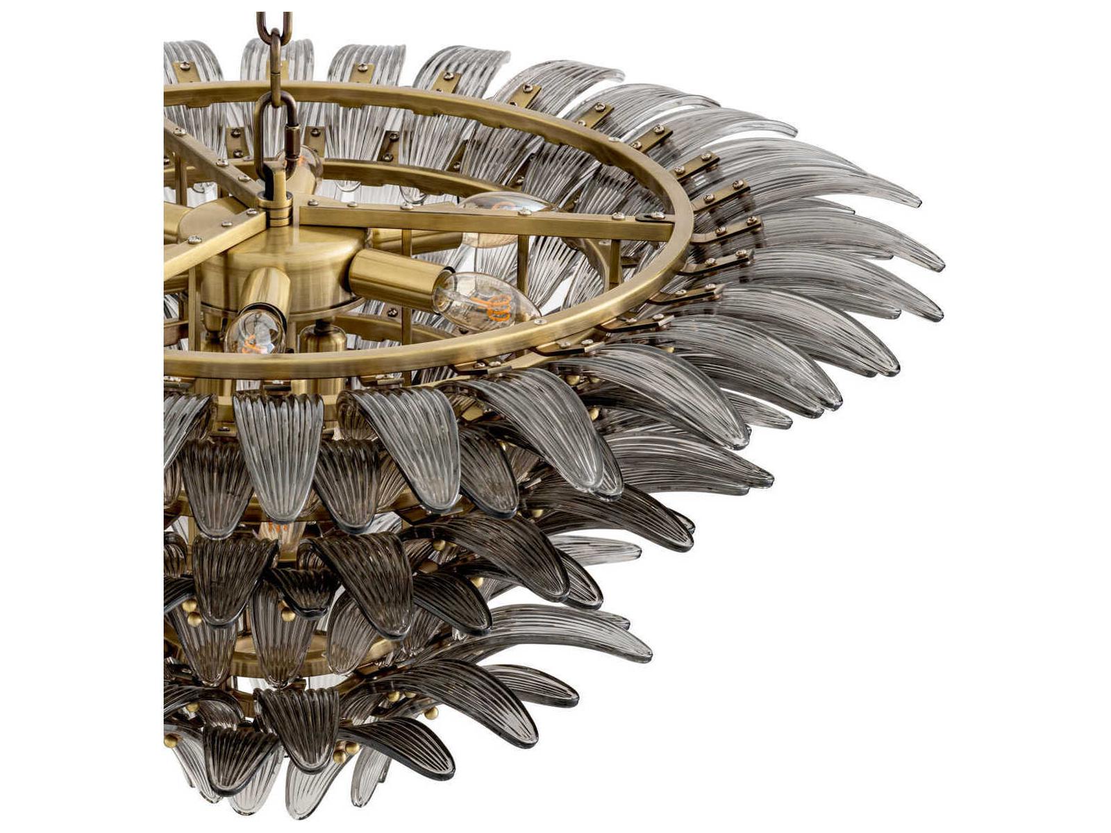Eichholtz Italo 9-Light Tiered Chandelier in Light Brushed Brass with Smoke Glass