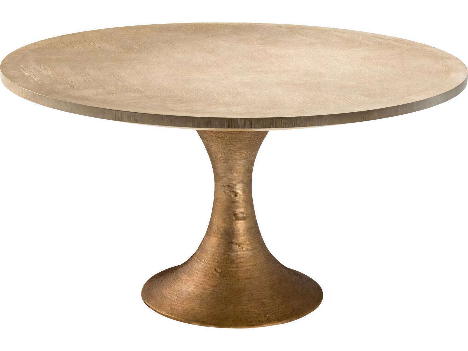 Melchior Round Dining Table in Washed Oak Veneer and Brushed Brass