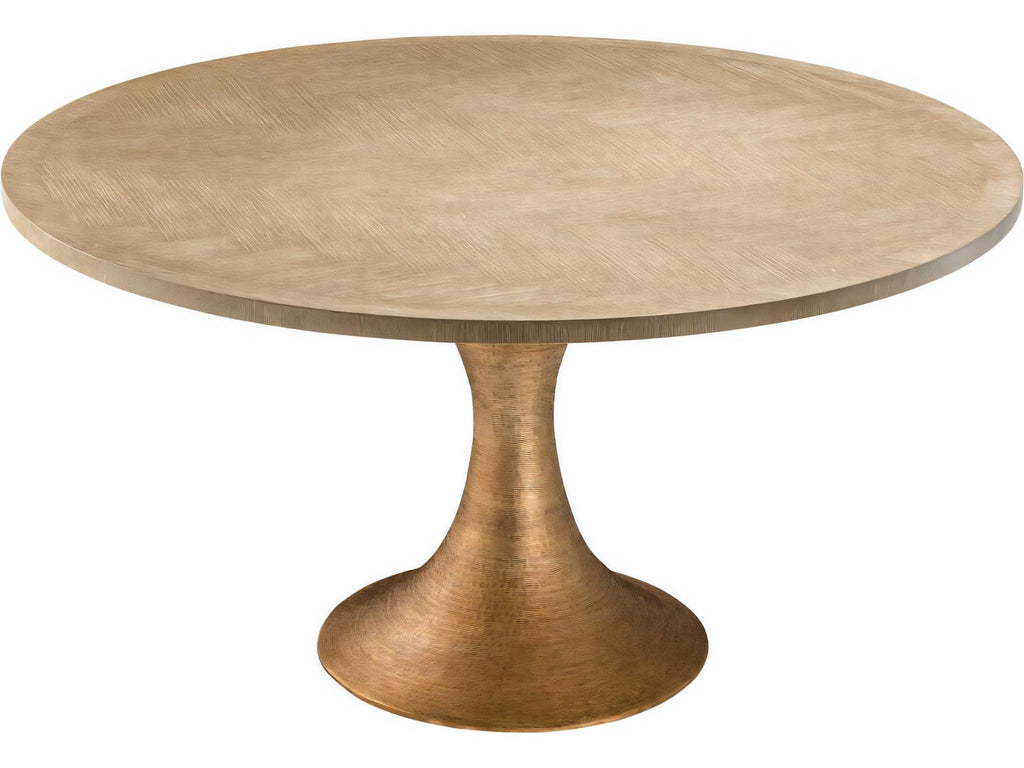 Melchior Round Dining Table in Washed Oak Veneer and Brushed Brass