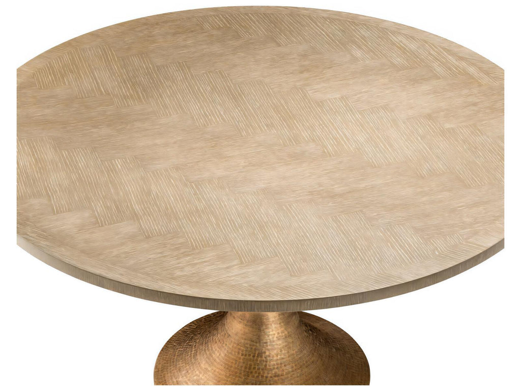 Melchior Round Dining Table in Washed Oak Veneer and Brushed Brass