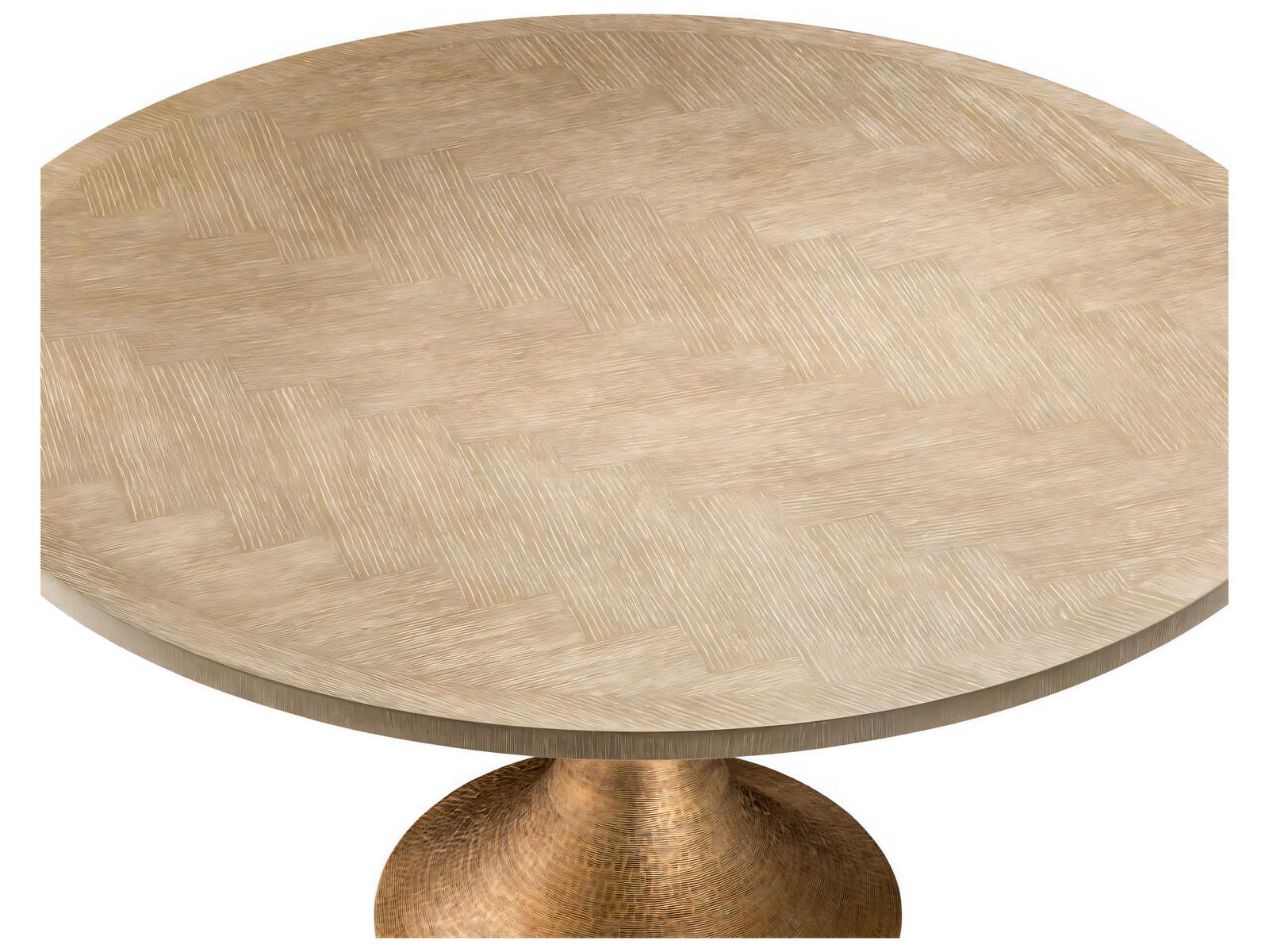 Melchior Round Dining Table in Washed Oak Veneer and Brushed Brass