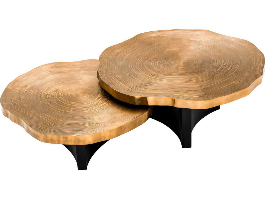 Thousand Oaks Round Coffee Table Set of 2 in Brass and Black